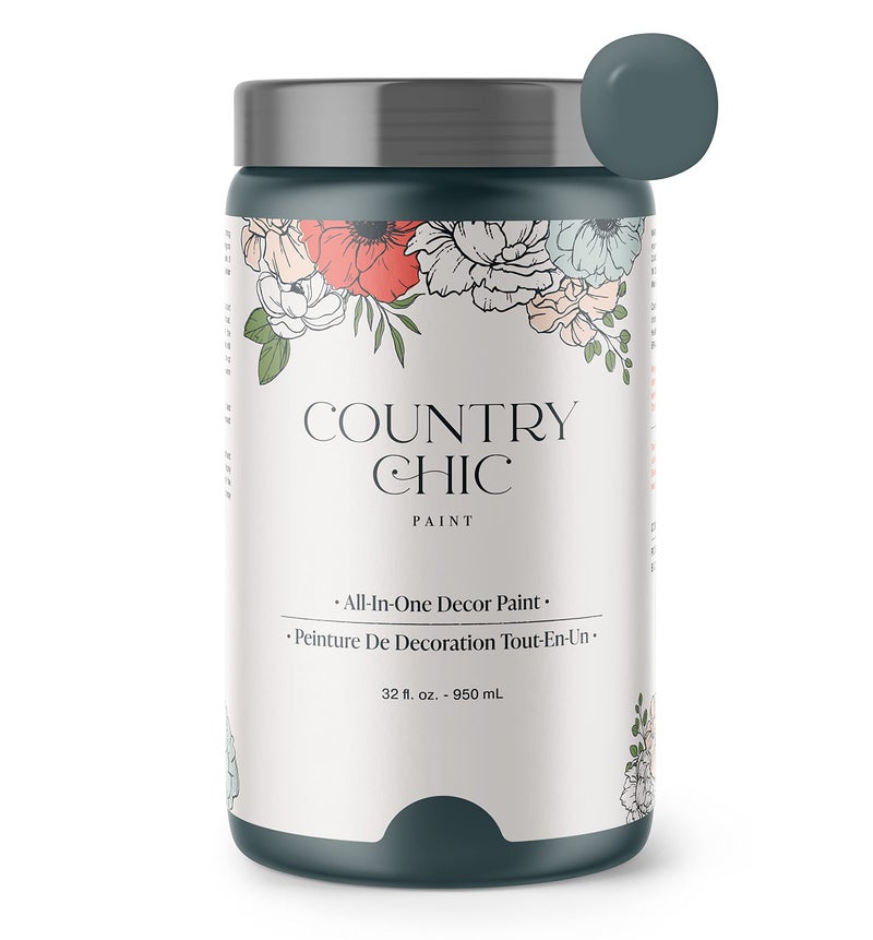 Country Chic Paint طلاء الطباشير الشامل بأسلوب ريفي للأثاث والخزائن وديكور المنزل، صديق للبيئة، تشطيب غير لامع، مع برايمر وطبقة علوية مدمجة للخشب والمعادن - جيتر باج (أخضر داكن) - ربع 32 أونصة (950 مل) - Image 1